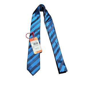 Hugo Boss Men's Blue And Black Striped 100% Silk Tie Made In Italy